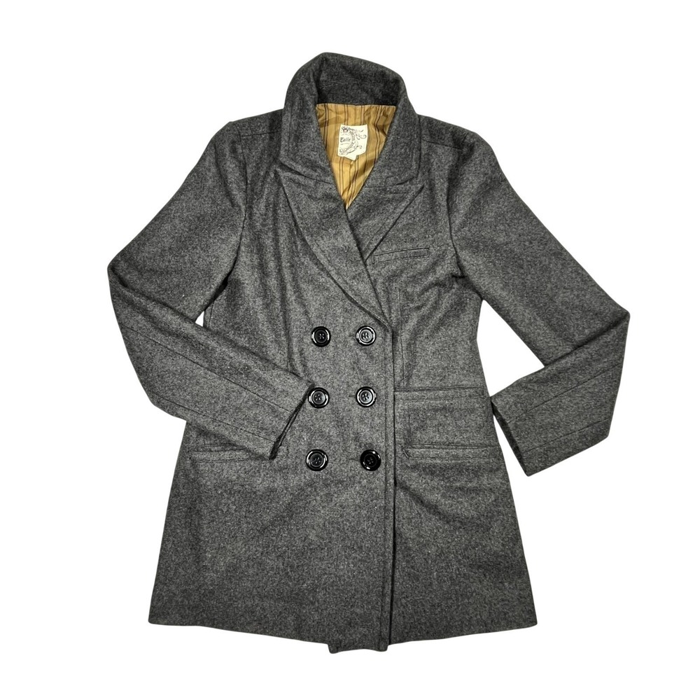 Tulle Anthropologie Wool Blend Double Breast Pea Coat Women's XS Charcoal Preppy